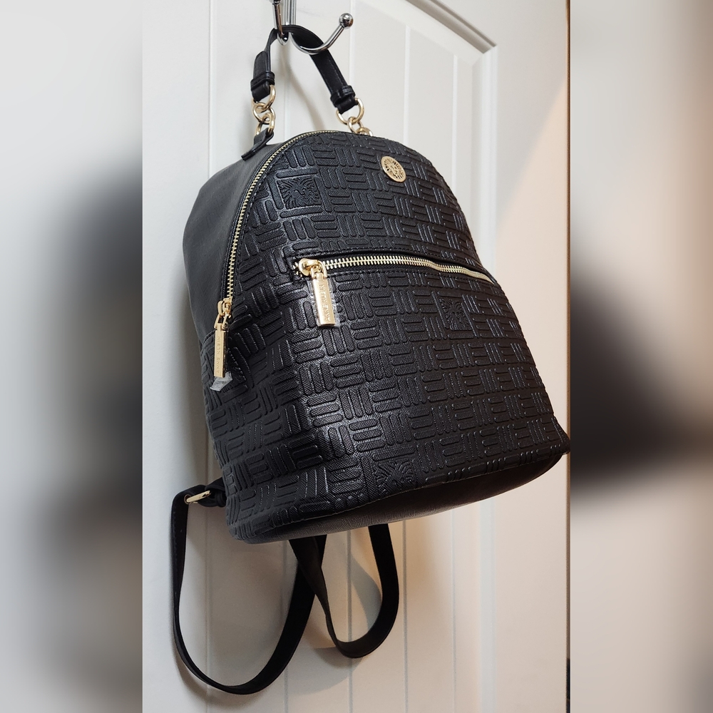 Anne Klein Embossed Black Vegan Leather Backpack NWT